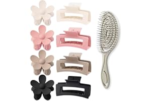 M MARIE MADELEINE EMPORIUM Pinzas de Pelo Mujer con Cepillo Desenredante, Set de 8 unidades en cuatro colores, Clips de pelo para niñas, Pinzas de pelo para adolescentes, Cepillo anti tirones, Accesorios de pelo (Set B)
