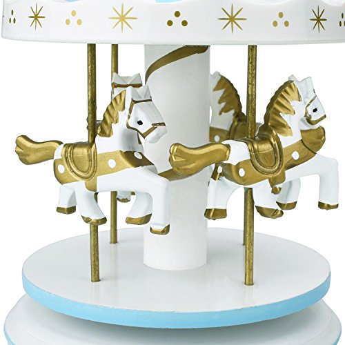 Peradix Spieldose Karussell Spieluhr mit Musik Dekoration Music Box Holz (Blau) - 2