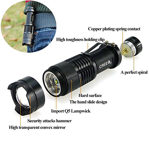 Pocketman 7W 300LM SK68 3 Modi Mini Cree Q5 LED Taschenlampen-Fackel-taktische Lampe justierbarer Fokus Zoomable Licht (Schwarzes) - 3
