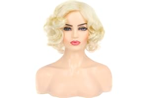 Baruisi Short Curly Blonde Wig for Women Synthetic Natural Wavy Costume Wig for Cosplay Party