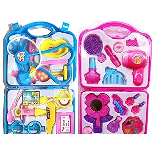 Combo of Doctor Set and Beauty Set Toy for Kids,Doctor Play Set for Kids Suitcase,Doctor Play Set for Kids,Doctor Play kit for Boys,Doctor Play Set-Multicolor