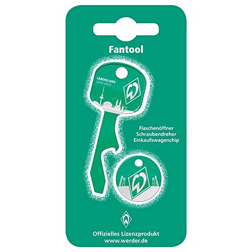 Preisvergleich Produktbild Basi Fantool (Flaschenöffner mit Schraubendreher-Funktion und Einkaufswagenchip) plus Rema Schlüsselschild zur Personalisierung (Einheitsgröße, Werder Bremen)