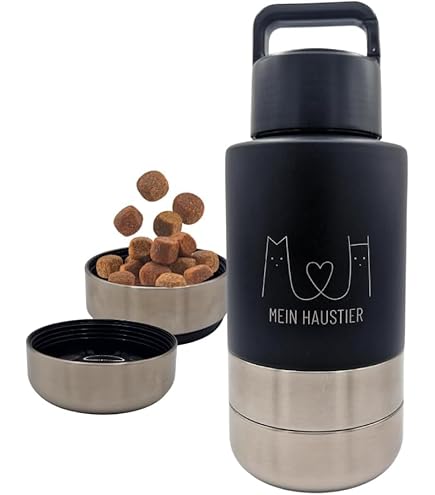 Meyagot Edelstahl Hundetrinkflasche 40oz - Mit Futternapf & Bürste Für Unterwegs