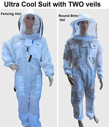 Three Layer Mesh Ventilated Beekeeping Suit, Beekeeper Suit with Fencing & Round Brim Hat