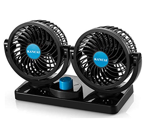 KanCai Ventilatore 12 Volt Doppia Testa Ventola di Raffreddamento avec Accendisigari Auto, Due velocità regolabile e rotazione manuale a 360 gradi
