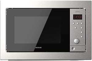 Cecotec Micro-ondes Encastrable Numérique GrandHeat 2500 Built-In SteelBlack. 900W, 25L de Capacité, Gril avec 1000W, 8 Fonctions préconfigurées, Mode Décongélation, Minuterie jusqu’à 95 minutes