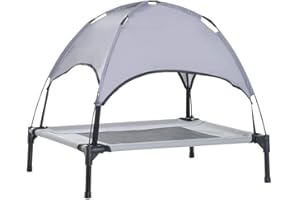 POSH POOCH Outdoor Dog Bed, Elevated Pet Cot with Removable Canopy Shade Tent, Portable, Durable Oxford Fabric, With Carry Bag - Grey (Canopy Dog Bed, Small (L:61cm/W:48cm/H: 61cm))