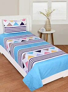 RD TREND 3D Printed 220 TC Single Bed Sheet(Size-90 inch x 60 inch) with Pillow Cover(Size-18 inch X 28 inch) (Sky)