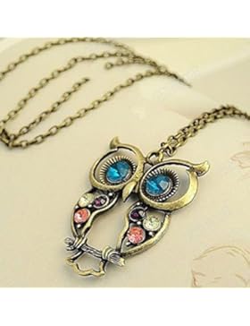 Lange Halskette Eule 75 cm Großer Anhänger Antik Gold Rustikal Retro