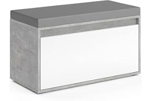 Vicco Banco para Zapatos Iker, Hormigón/Blanco, 80 x 45 cm