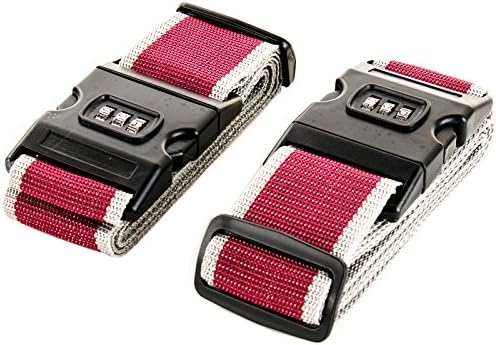 Amazing Tour 2 Pack Luggage Security Strap Suitcase Packing Belts with Password Lock Clip, Red Gray Rainbow Stripe