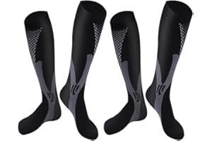 ODTMGER 2 Pary Skarpet Uciskowych Pończochy Uciskowe Damskie i Męskie Skarpety Podtrzymujące 20-30 mmHg Podkolanówki z Amortyzacją Stopniowane Pończochy Podtrzymujące do Biegania, Sportu, Podróży