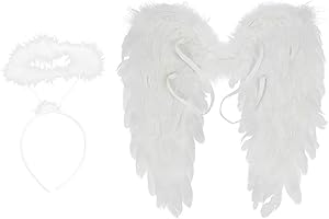 CHICTRY 45*35/60*45cm Engel Fee Flügel aus Federn Engel Flügel und Heiligenschein Kostüm Zubehör für Weihnachten Karneval Fasching Cosplay Dekoration Type B Weiß One Size