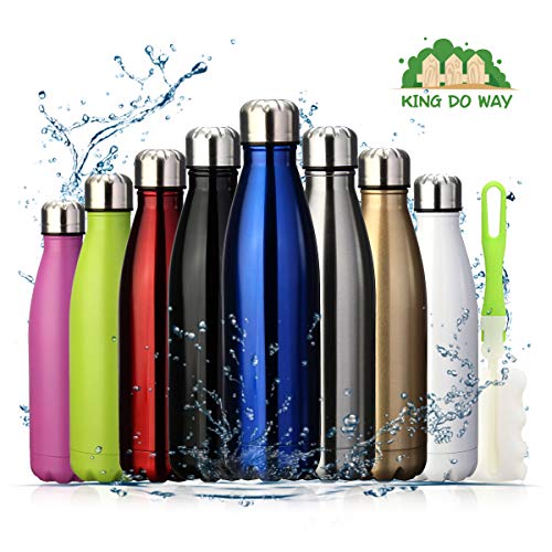 king do way Portatile Borraccia in Acciaio Inox, Termica Bottiglia d'Acqua Sportive 500ml per Mantenere Caldo e Freddo, con Spazzola di Pulizia (Argento)