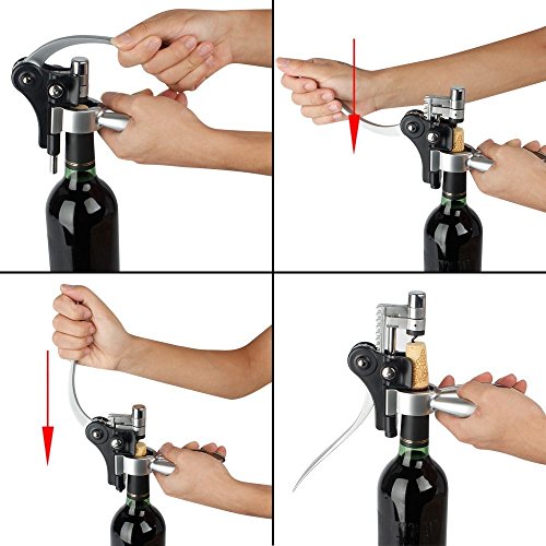 Korkenzieher, GWCLEO Wein-Flaschen-Öffner-Stab-Fertigkeit-Kenner Deluxe Lever-Arm Korkenzieher-und Folien-Schneider-Geschenk-Satz - 7