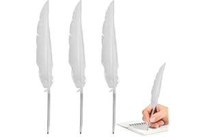 halit 3PCS Feather Pen,Quill Pen,Novelty Pens White Goose Feather Quill Pens,Quill Pen Ink Set, Includes Feather Pen For Beginners Handwriting Lovers Birthday Christmas