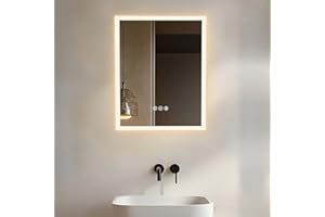 LUVODI Specchio Bagno con Luce LED 40x50cm, Antiappannamento, Dimmerabile, 3 Colori Luce, 3000-6000K, Touch, specchio bagno retroilluminato da Parete Rettangolare, Funzione Memoria