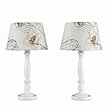 Pair of - Shabby Chic Traditional White Spindle Base and Cream Vintage Letter Stamp Design Light Shade Table Lamps ()