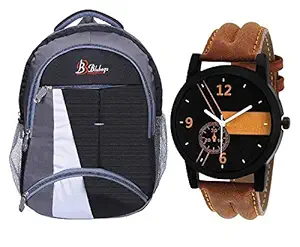 blubags Super 36 Liters Casual Backpack with raincover for Unisex with Analogue Watch Boys (B1 Black wth watchi)