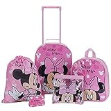 Disney Minnie Mouse corazones Niñas Rosa para niños 5 piezas Conjunto de equipaje de viaje mochila escolar bolso de mano bolso bolsa de natación bolsa con ruedas
