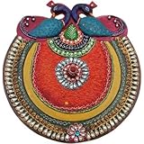 JaipurCrafts Kundan Studded Peacock With Cover Wooden, Paper Mache Decorative Platter