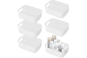 SHEPIN 6 Stück Aufbewahrungsbox Kunststoff Organizer Box Weiß, Organizer Boxen mit Griff, Bad Aufbewahrungsboxen Plastik Aufbewahrungskorb & Behälter Kunststoffkorb für Badezimmer Kosmetik