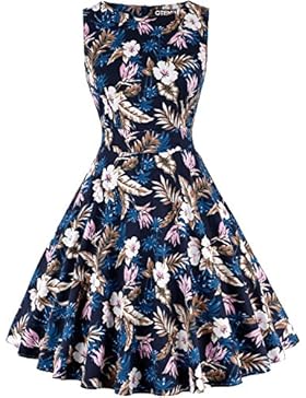 Damen Kleider, OTEN Vintage 50er Rockabilly Kleid Sommerkleider Faltenrock Partykleider