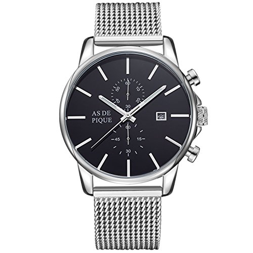 AS DE PIQUE Chrono Armbanduhr Mesh 50m wasserdicht silber AS DE PIQUE Chrono Armbanduhr Mesh 50m wasserdicht silber