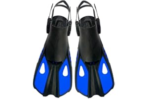 CLUHERTVY Adult Snorkeling Gear Adjustable Swim Fins, Snorkel Fins, Swim Fins Travel Size Short Adjustable for Snorkeling Diving Adult Men Women Open Heel Swimming Flippers,PP+TPR-Material
