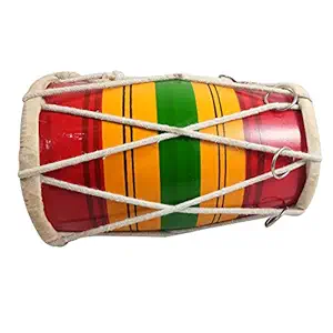 India Meets India Imi 100% Pure Handmade Miniature Musical Instruments Wooden Multi-Color Kids Dholak, H-4 X L-0 X W-3