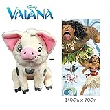 Edad minima +12 meses Disney - Vaiana - Set de Peluche Cerdo PUA 25 cm(Famosa 760016402) Calidad Super Soft + Toalla de playa 100% algodón (140x70cm)