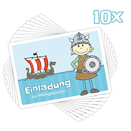 10 Einladungen zum Kindergeburtstag „Ingvar der Wikinger“ für Jungs / Jungen - 2