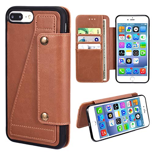 ZTOFERA Detachable Case for iPhone 6 Plus 6S Plus Case,2in1 Leather Folio Flip Book Wallet with Card Slots Holder Pocket Shockproof Bumper Protective Stand Cover for iPhone 6 Plus/6S Plus - Brown