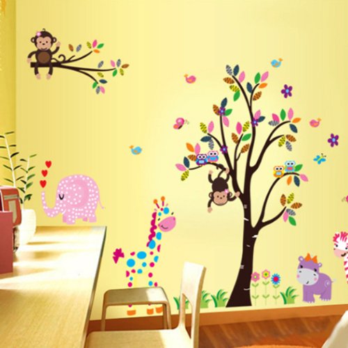 UniqueBella Pegatinas de Pared Vinilo Infantil Decorativo Adhesivo Decoración para Hogar Habitación de Niños Animales Multicolores