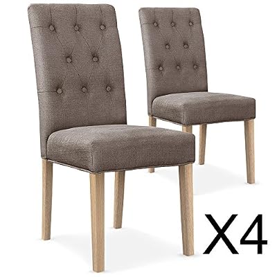 INTENSEDECO Intense Déco - Lot de 4 chaises capitonnées Gaya tissu taupe