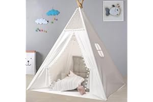 Snewvie Kinder Tipi Zelt,klassisches indisches Spielzelt für Kinder,faltbares Spielhaus für drinnen oder draußen,Kinderzelte aus für Mädchen und Jungen mit Tragetasche,Polyester
