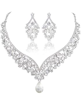 EVER FAITH® österreichischen Kristall V-Form Halskette Ohrring Schmuck Set