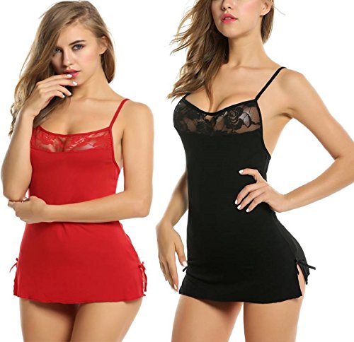 BoldnYoung Combo of 2 , Women Hot Sexy Strap Lace babydoll Sleepwear with G - String Honeymoon Lingerie Self Design 2- Piece Nightwear Mini Babydoll For Women Red and Black RS.489 (76.00% Off) - Amazon