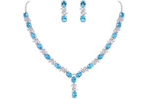Clearine Parure Délicat Femme Forme-Y Bijoux Mariage Élégant Collier Boucles d'Oreilles Pendant Ensemble Zircon Zirconium