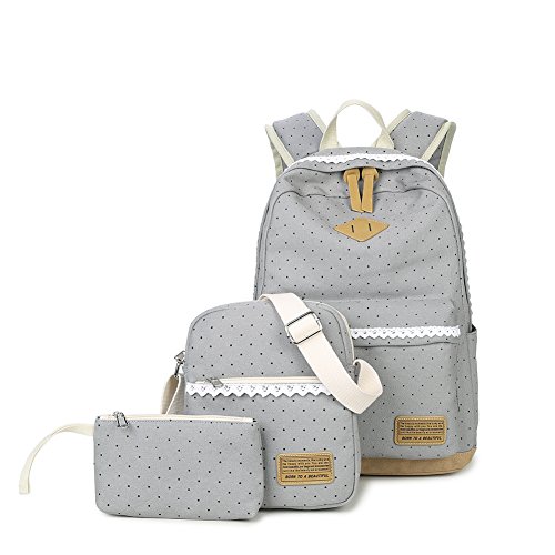 Preisvergleich Produktbild Canvas Rucksack, Beiläufiger netter Rucksack, leichte Segeltuch-Laptop-Beutel, Schulter-Beutel, Schulrucksack, Segeltuch-Schultasche, Arbeits-Beutel, beiläufiger Beutel, groß für Kinder, Jugendliche, Studenten oder Erwachsene (Schwarzer Punkt)