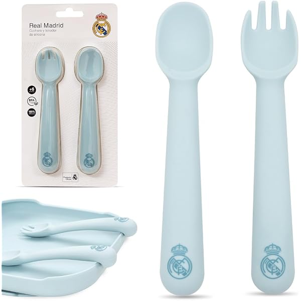 Set De Vajilla Infantil Real Madrid 5 Piezas - Plato, Bol, Vaso Antigoteo Y Cubiertos, Libre De BPA