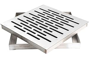 BESSHEPPLO Siphon de sol en acier inoxydable avec cadre, grille de drainage extérieur, grille d'évacuation d'eau de pluie, carré antidérapant pour sol de jardin en stock avec cadre (150 x 150 x 20 mm)
