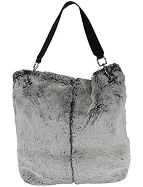 Felltasche grau weiß Beuteltasche aus Kunstfell Plüschtasche für Damen und Teenager