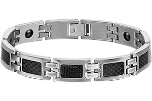JewelryWe Schmuck Armband für Damen und Herren, Kohlefaser, magnetisch, Edelstahl, Fantasie, Farbe Silber, Schwarz, Länge 21,5 cm/19,5 cm, mit Geschenktasche