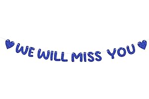 NQEUEPN Banner Pre-Infilato Ci Mancherai, Banner Glitterato Blu Decorazioni Feste Laurea e Pensionamento Decorazioni Feste Addio