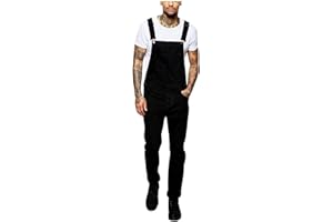LUCKME Men Dungarees Denim Black Work Vintage Bib Jeans and Braces Regular Fit Straight Cowboy Trousers Cargo Stretch Stonewash Jeans Jumpsuits Playsuits Overalls