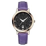 Uhren für Frauen, modische weibliche Uhr PU-Bügel-wasserdichte Quarz-Armbanduhr(Violett)
