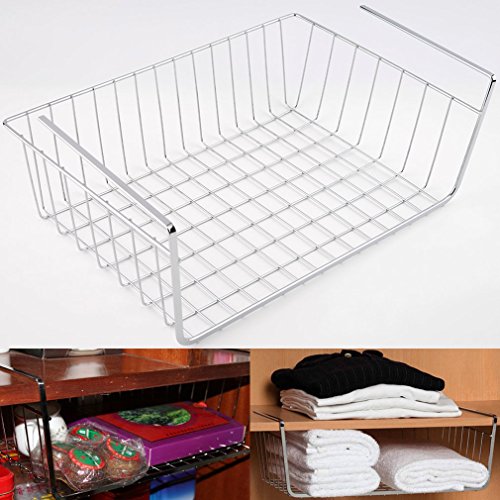 White/Silver Polyester & Spandex Lightweight and Durable Design Suoerior Kitchen Under Shelf Storage Basket Lightweight Metal Organiser Rack,Silver,L