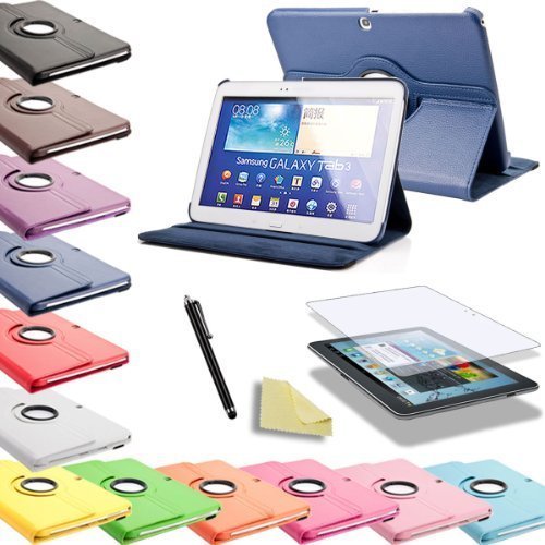3in1 SET 360° Tab3 10.1 Schutzhülle + Folie + Pen Samsung Galaxy Tab 3 P5200 P5210 P5220 Tasche Etui (Dunkelblau)
