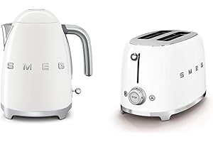 MAKE MY KITCHEN Smeg 50s Retro Style KLF03 1.7L Kettle & TSF01 2 Slice Toaster Set (White)